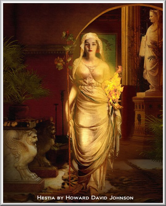 Hestia - Goddess of the Hearth. A man drew this. You can tell both by his name and the fact that the virgin of the hearth is showing major nip. 