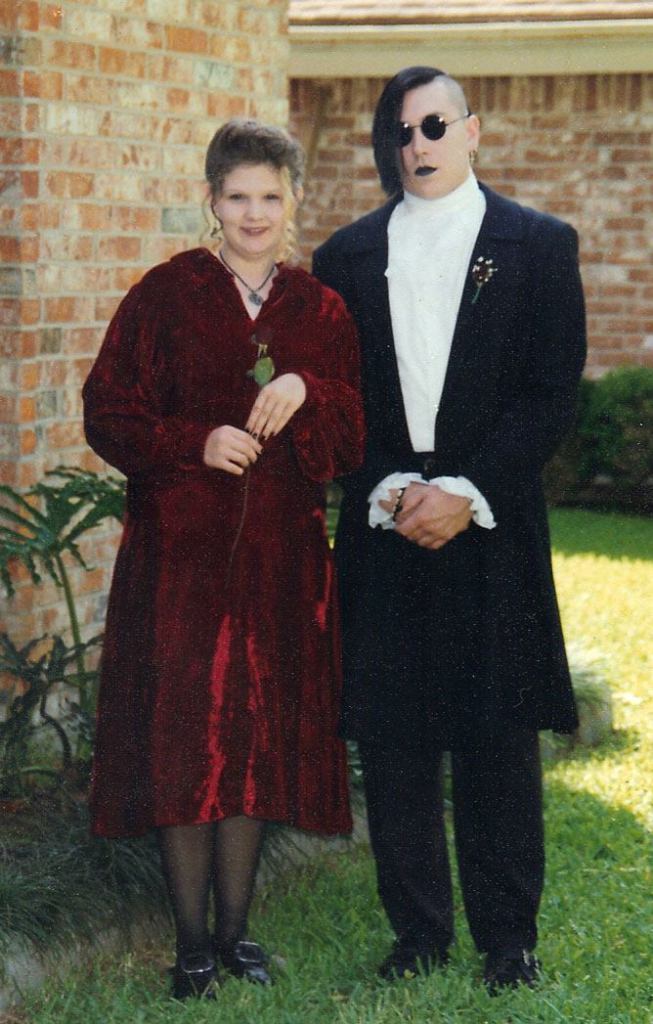 May 1993 all dressed up for a drama banquet. We moved in together a few months later. (I no longer shopped at the Gap.)